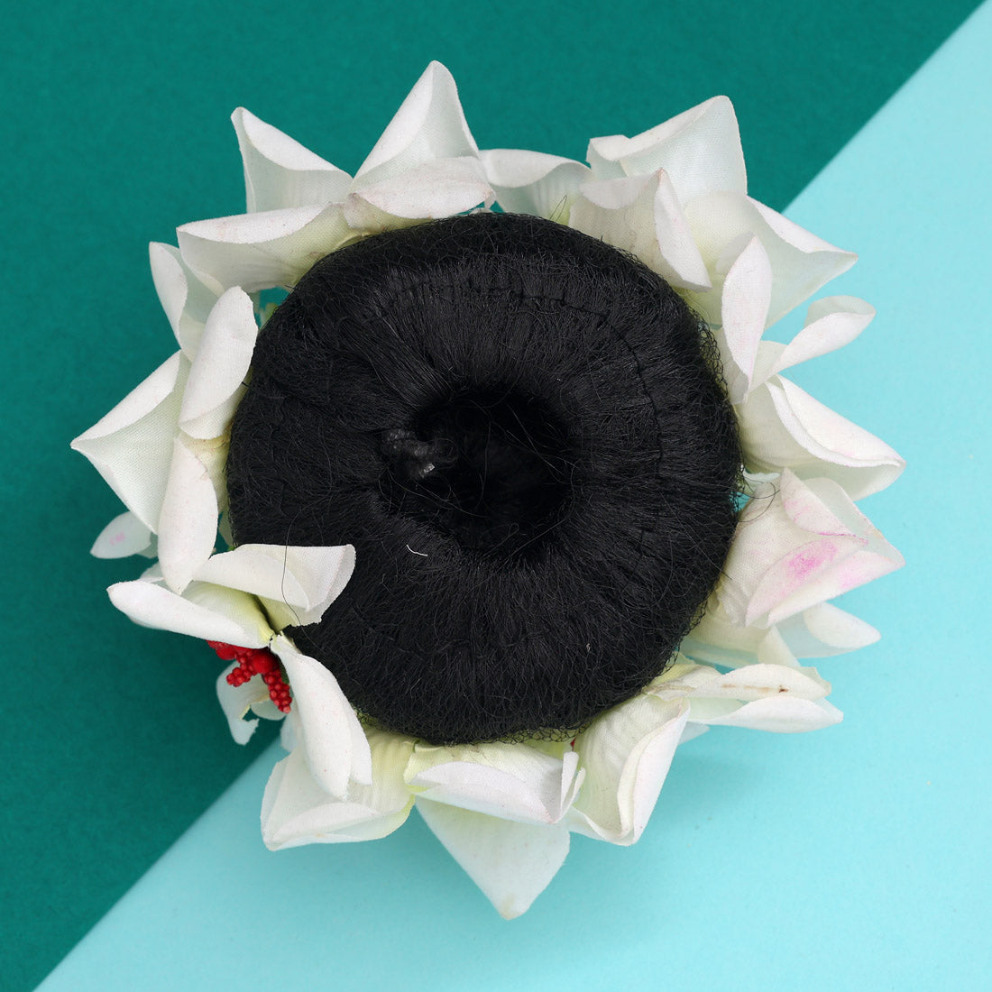 Red & White Color Rose Flower Hair juda//Bun (HRP215REDWHT) - Preyans.com