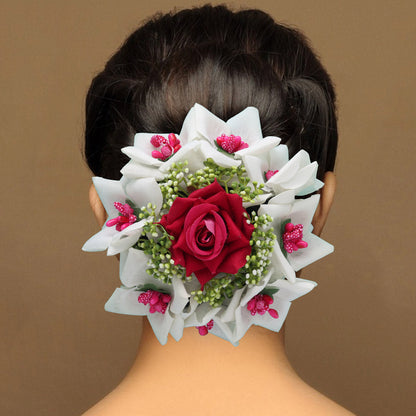 Rani Color Rose Flower Hair juda//Bun (HRP215RNIWHT) - Preyans.com