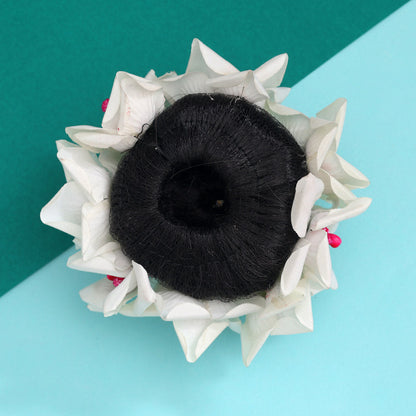 Rani Color Rose Flower Hair juda//Bun (HRP215RNIWHT) - Preyans.com