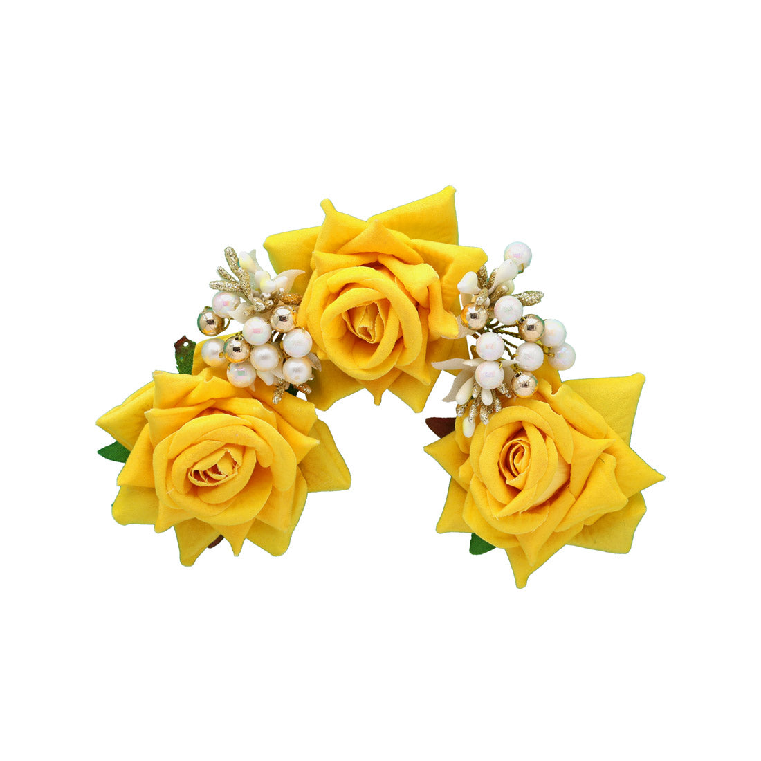 Yellow Color Rose Flower Gajra For Women Hair Pin (HRP218YLW) - Preyans.com
