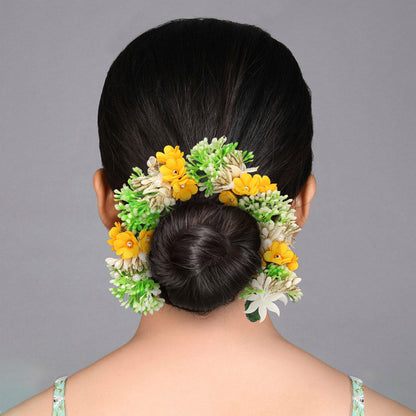 Yellow Color Flower Gajra For Women Hair Pin (HRP261YLW) - Preyans.com