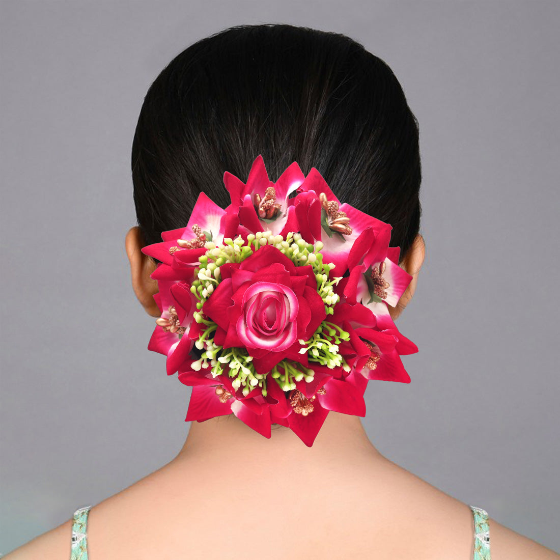 Rani Color Rose Flower Hair Juda//Bun For Traditional Hairstyles - Preyans.com
