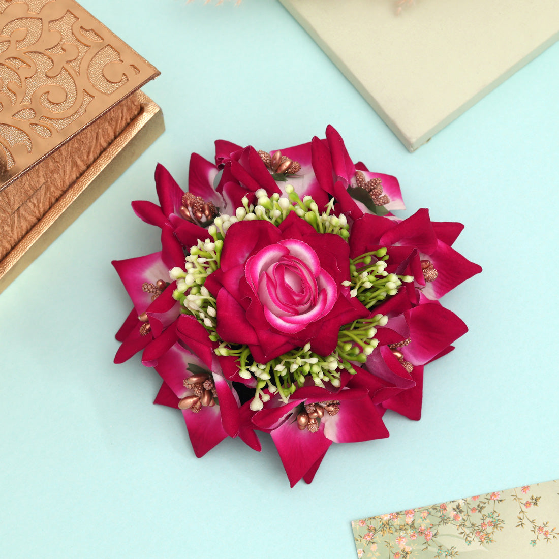 Rani Color Rose Flower Hair Juda//Bun For Traditional Hairstyles - Preyans.com