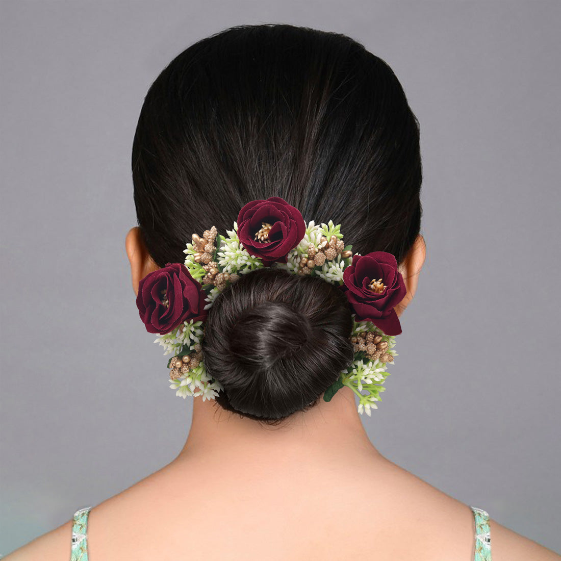 Maroon Color Rose Flower Gajra For Women Hair Pin Design - Preyans.com