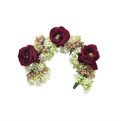 Maroon Color Rose Flower Gajra For Women Hair Pin Design - Preyans.com