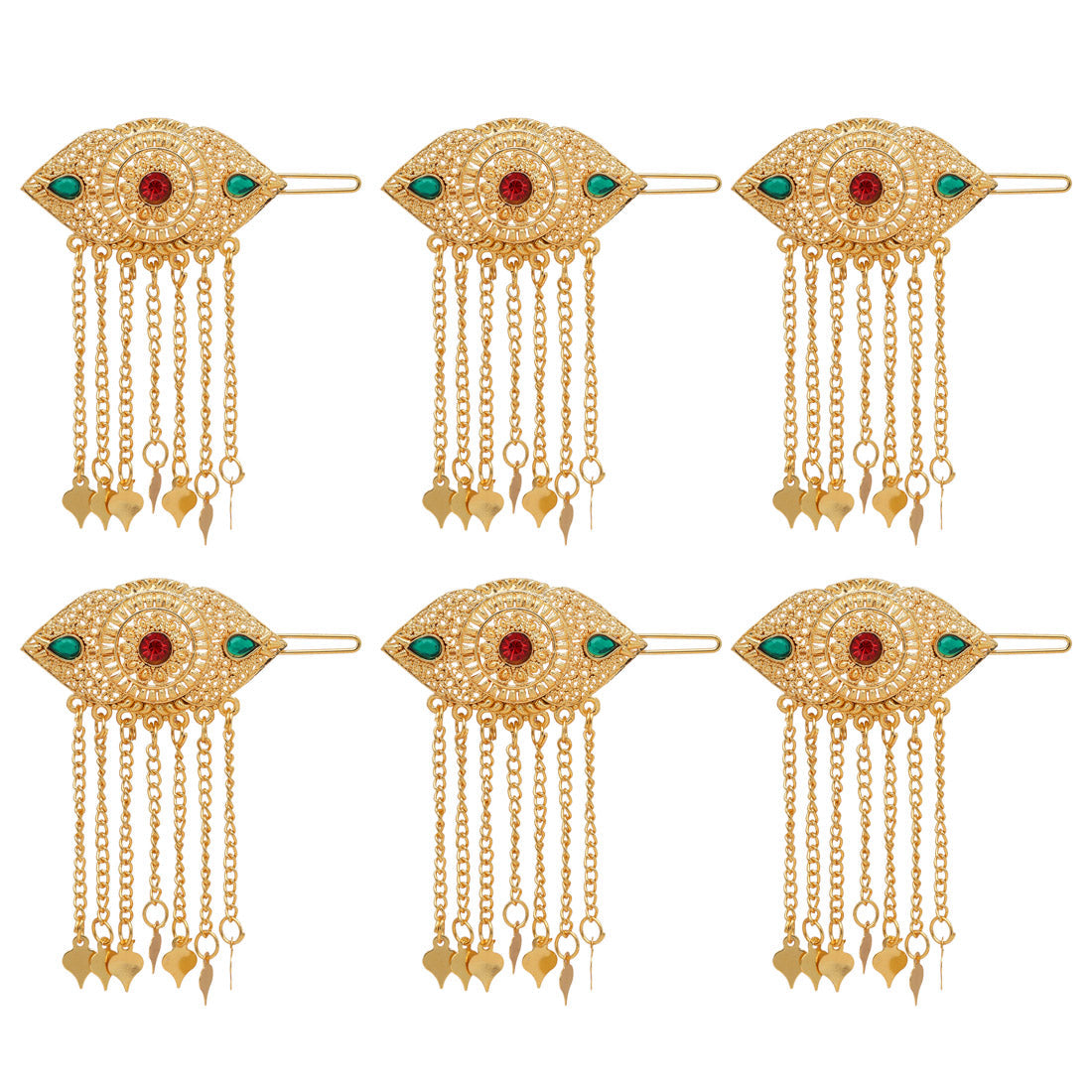 Maroon & Green Color 6 Pieces Gold Plated Hair Pin (HRPCMB217) - preyans.com