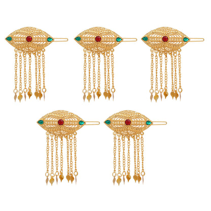 Maroon & Green Color 5 Pieces Gold Plated Hair Pin (HRPCMB219) - preyans.com