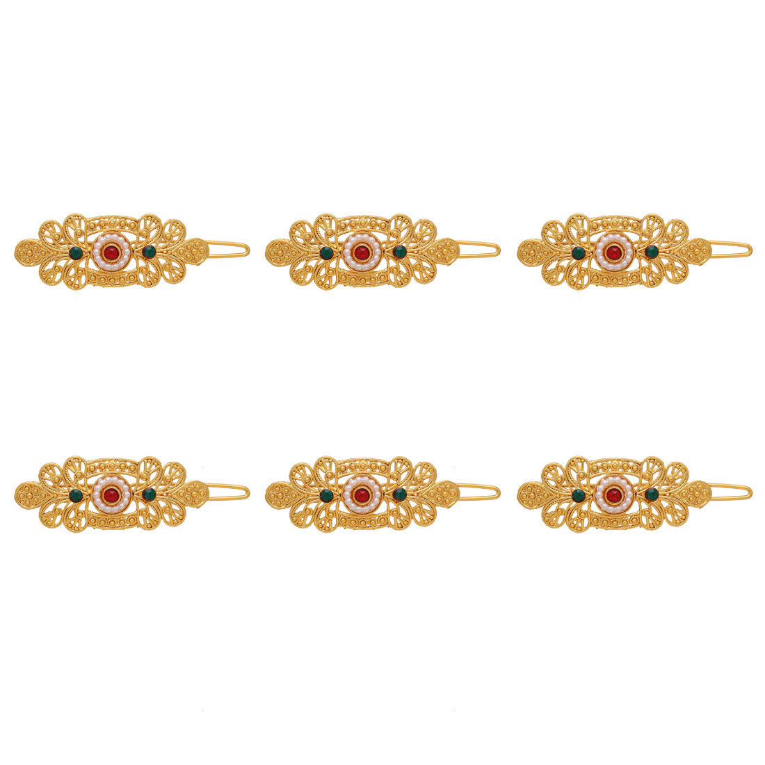 Maroon & Green Color 6 Pieces Gold Plated Hair Pin (HRPCMB224) - preyans.com