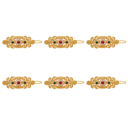 Maroon & Green Color 6 Pieces Gold Plated Hair Pin (HRPCMB224) - preyans.com