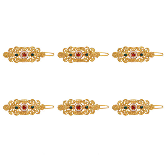 Maroon & Green Color 6 Pieces Gold Plated Hair Pin (HRPCMB224) - preyans.com