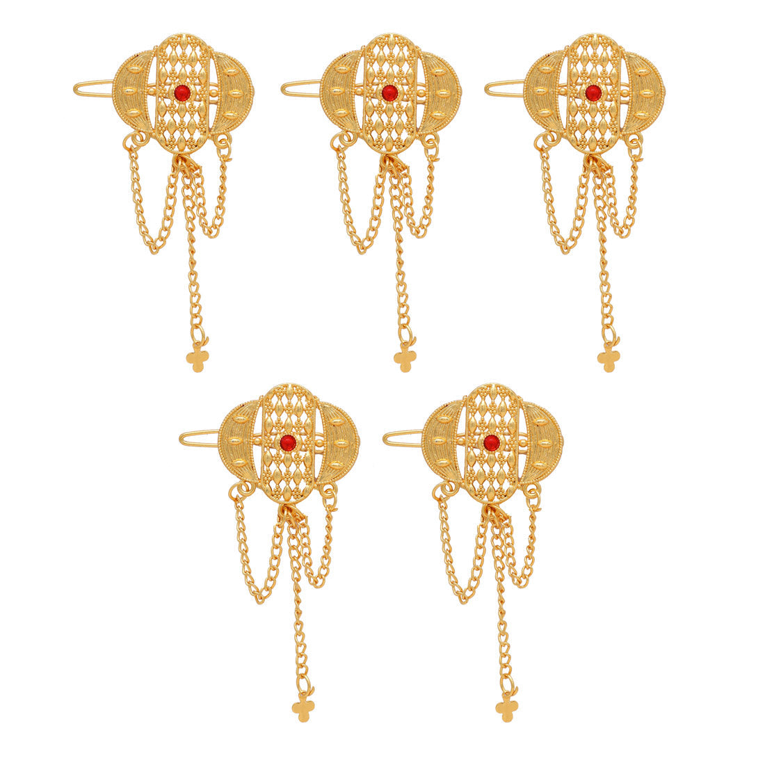 Maroon Color 5 Pieces Gold Plated Hair Pin (HRPCMB230) - preyans.com