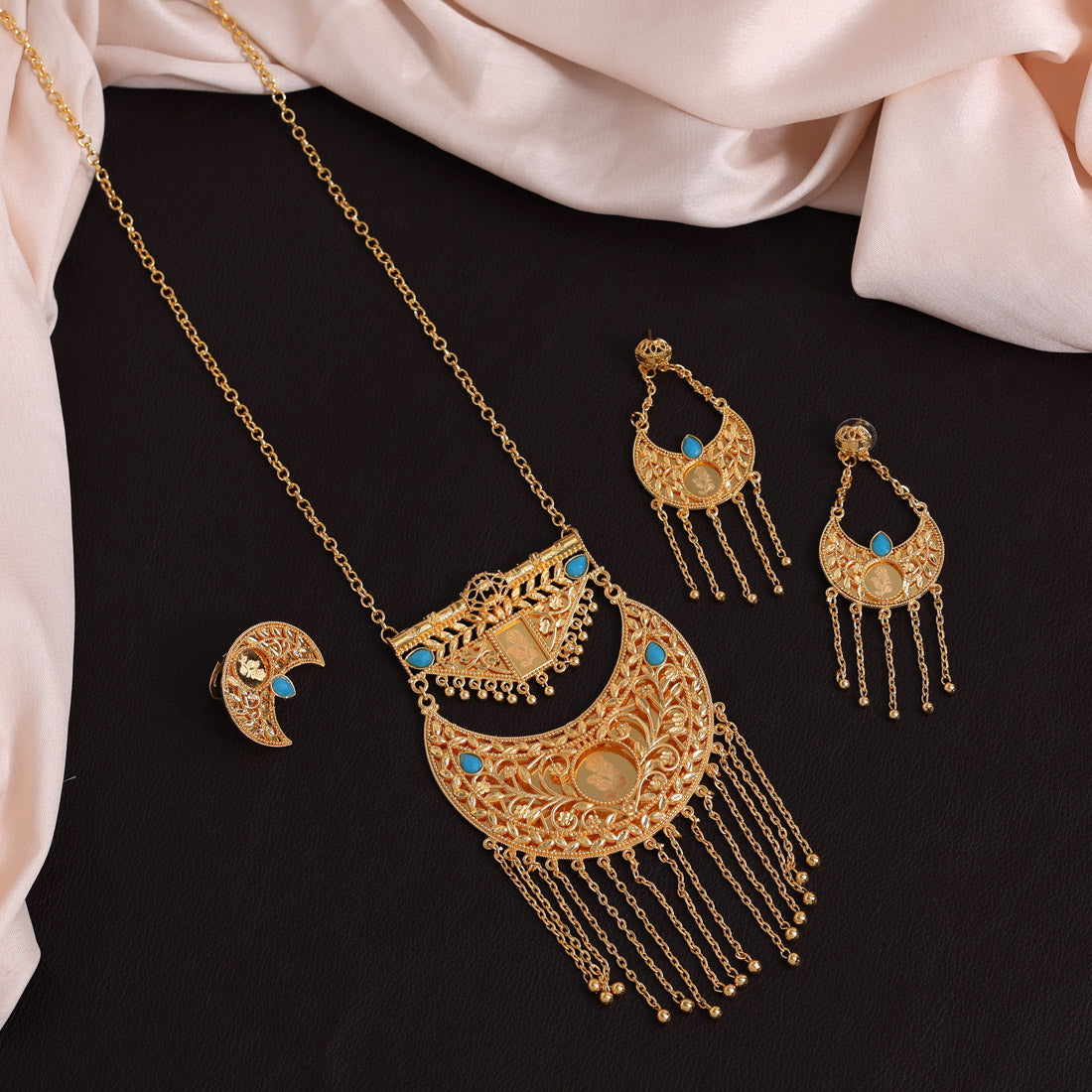 Firozi Color Gold Plated Necklace Set (KBSN1177FRZ) - preyans.com