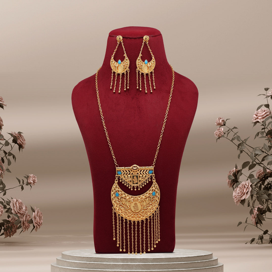 Firozi Color Gold Plated Necklace Set (KBSN1177FRZ) - preyans.com