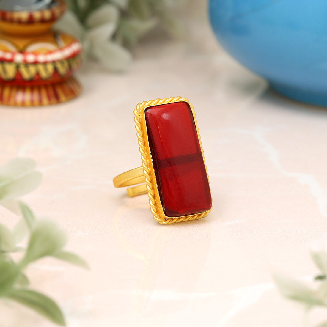 Maroon Color Monalisa Stone Finger Ring - Preyans.com