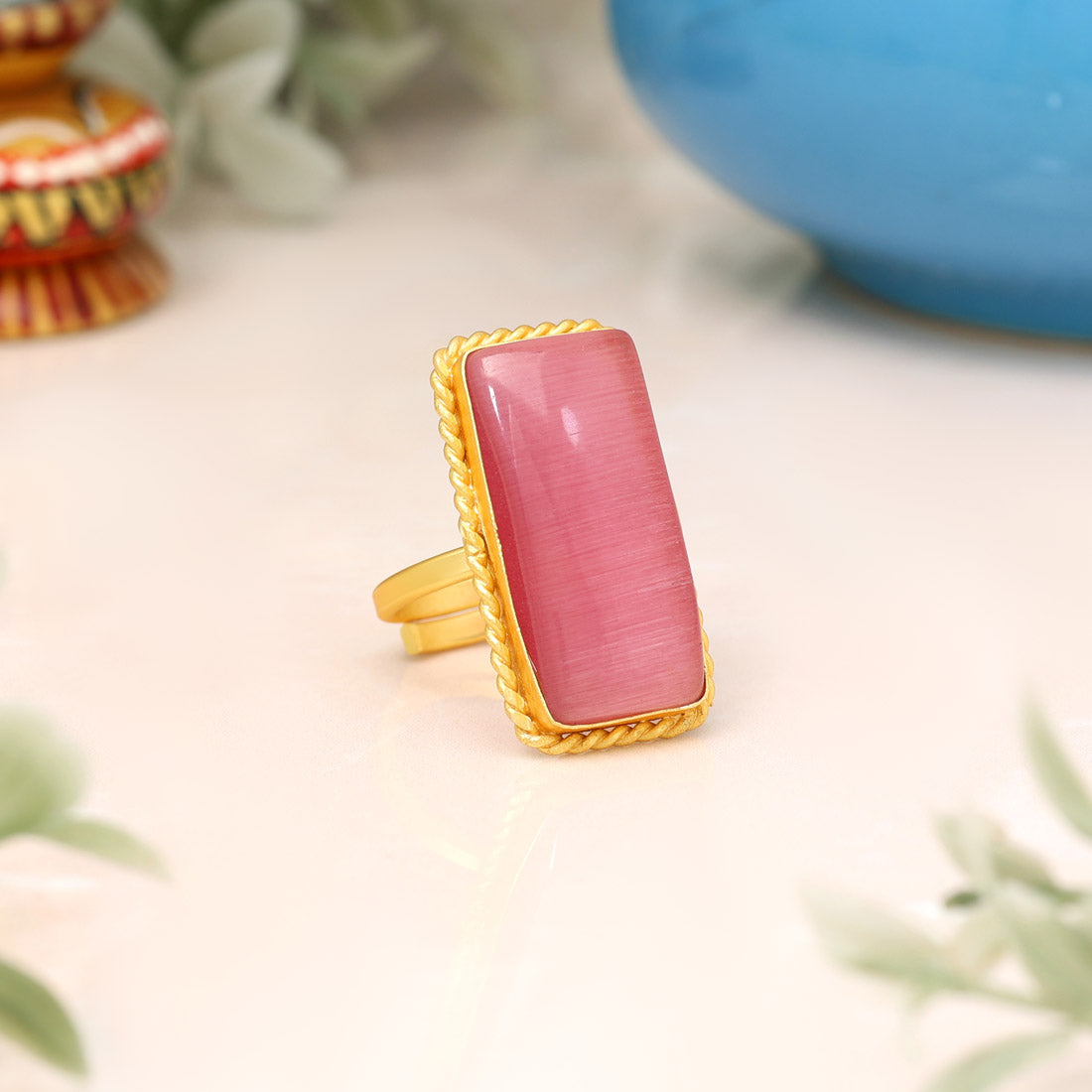 Pink Color Monalisa Stone Finger Ring - Preyans.com