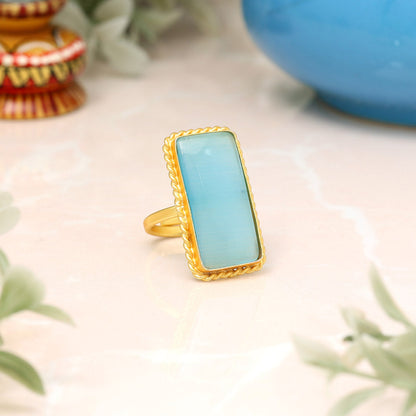 Sky Blue Color Monalisa Stone Finger Ring - Preyans.com