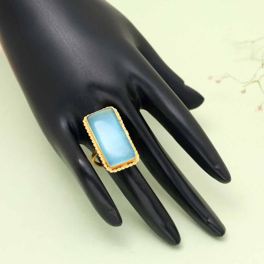 Sky Blue Color Monalisa Stone Finger Ring - Preyans.com