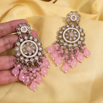 Pink Color Kundan Earrings (KDE1002PNK) - Preyans.com