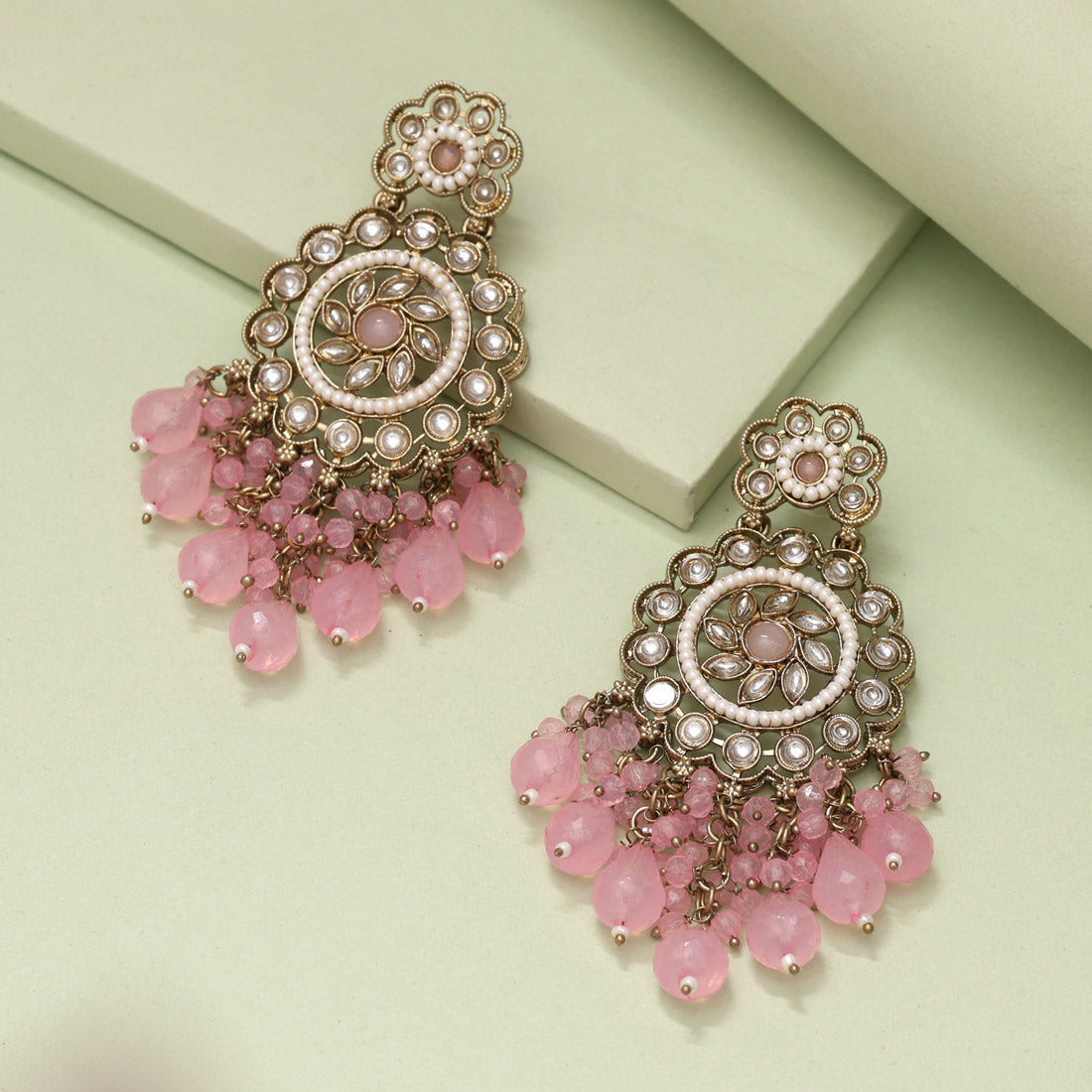 Pink Color Kundan Earrings (KDE1002PNK) - Preyans.com