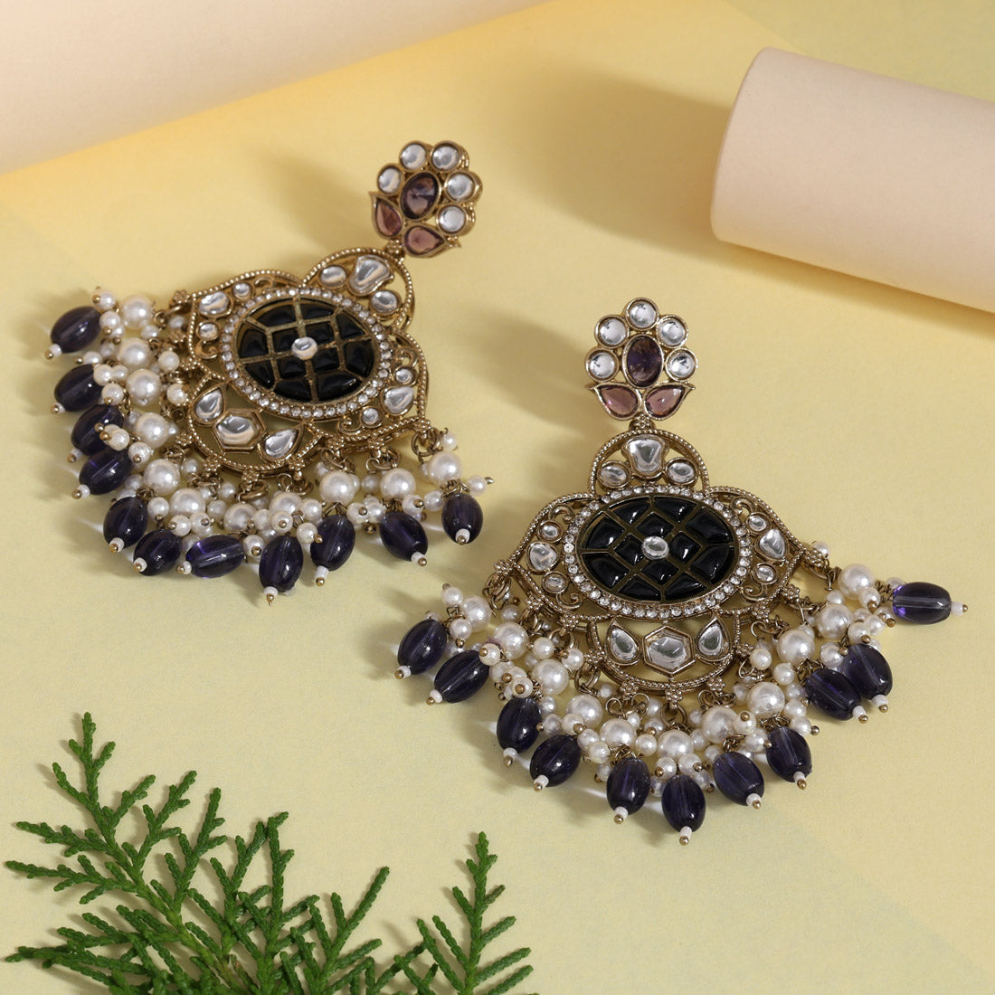 Blue Color Kundan Earrings (KDE1003BLU) - Preyans.com