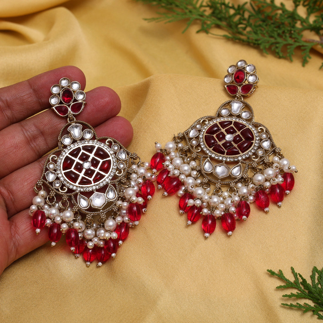 Rani Color Kundan Earrings (KDE1003RNI) - Preyans.com