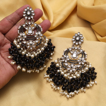 Black Color Pakistani Kundan Earrings (KDE1004BLK) - Preyans.com