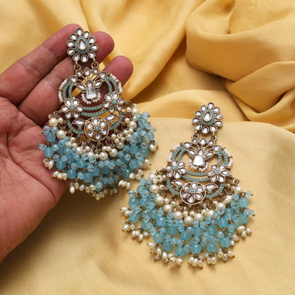 Firozi Color Pakistani Kundan Earrings (KDE1004FRZ) - Preyans.com