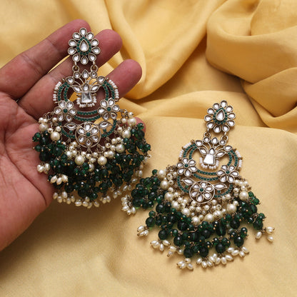 Green Color Pakistani Kundan Earrings (KDE1004GRN) - Preyans.com