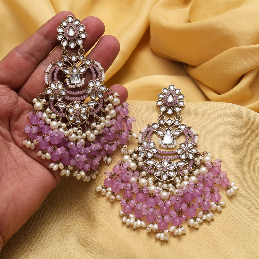 Light Purple Color Pakistani Kundan Earrings (KDE1004LPRP) - Preyans.com