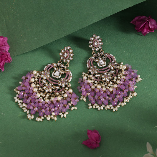 Light Purple Color Pakistani Kundan Earrings (KDE1004LPRP) - Preyans.com