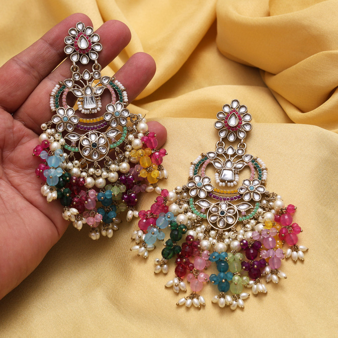 Multi Color Pakistani Kundan Earrings (KDE1004MLT) - Preyans.com