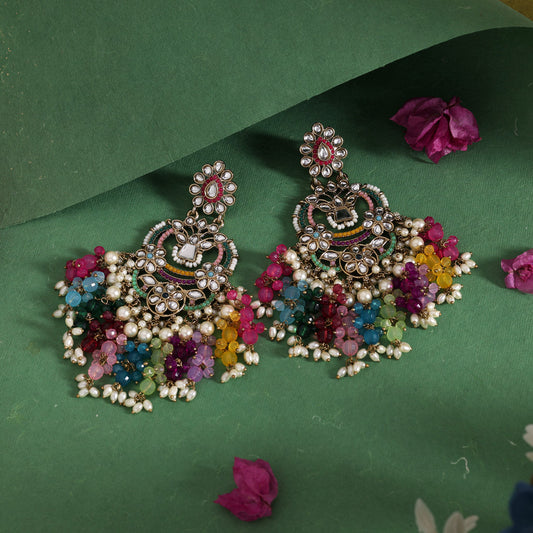 Multi Color Pakistani Kundan Earrings (KDE1004MLT) - Preyans.com