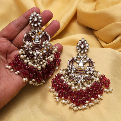 Magenta Color Pakistani Kundan Earrings (KDE1004MNT) - Preyans.com