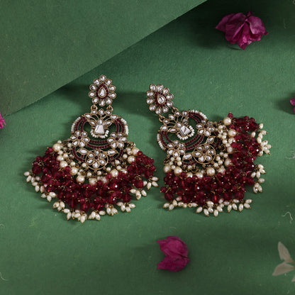 Magenta Color Pakistani Kundan Earrings (KDE1004MNT) - Preyans.com