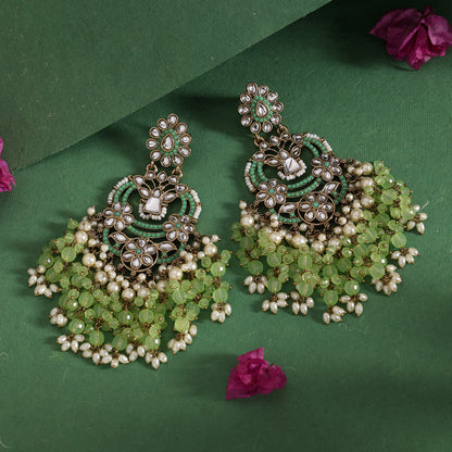 Pista Green Color Pakistani Kundan Earrings (KDE1004PGRN) - Preyans.com