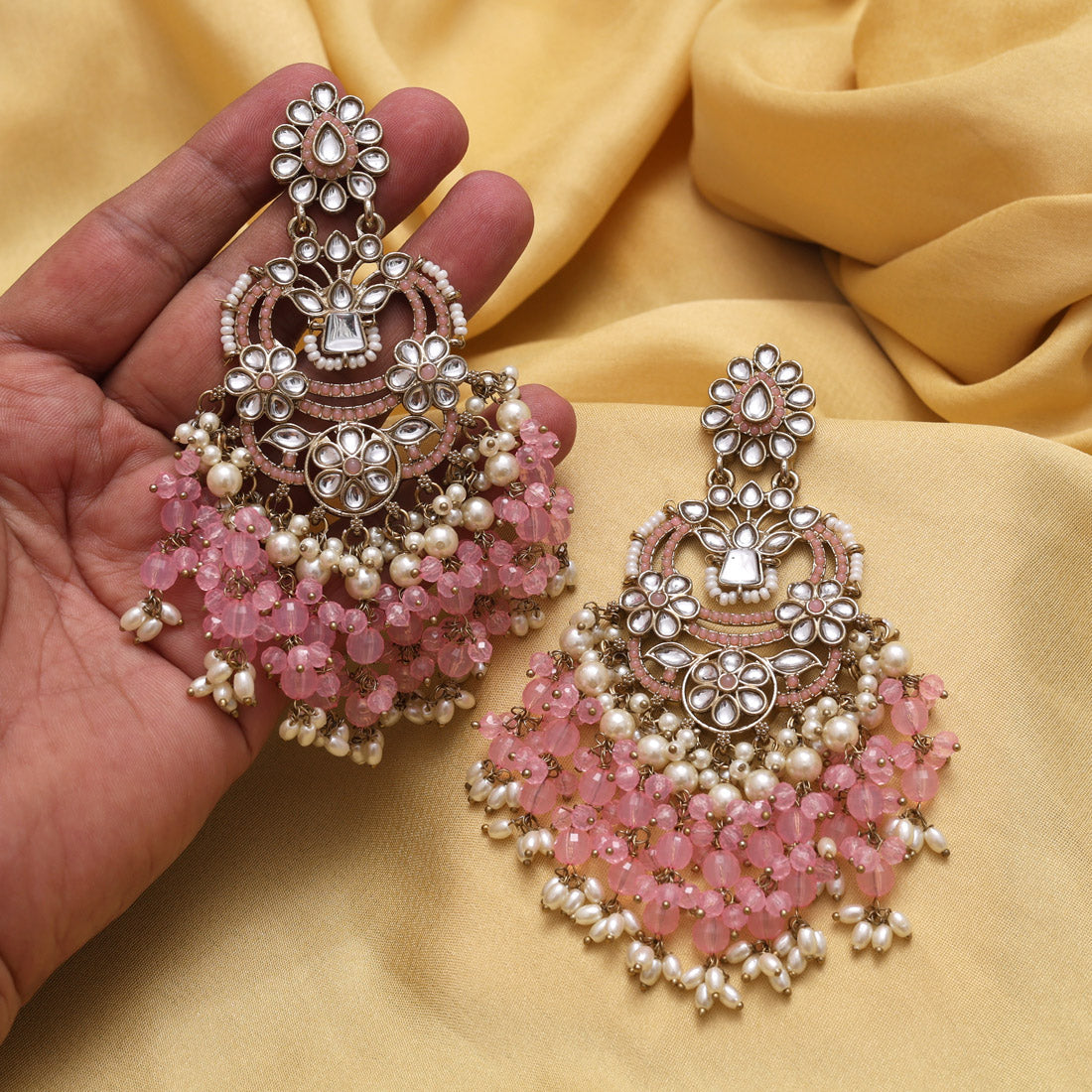 Pink Color Pakistani Kundan Earrings (KDE1004PNK) - Preyans.com