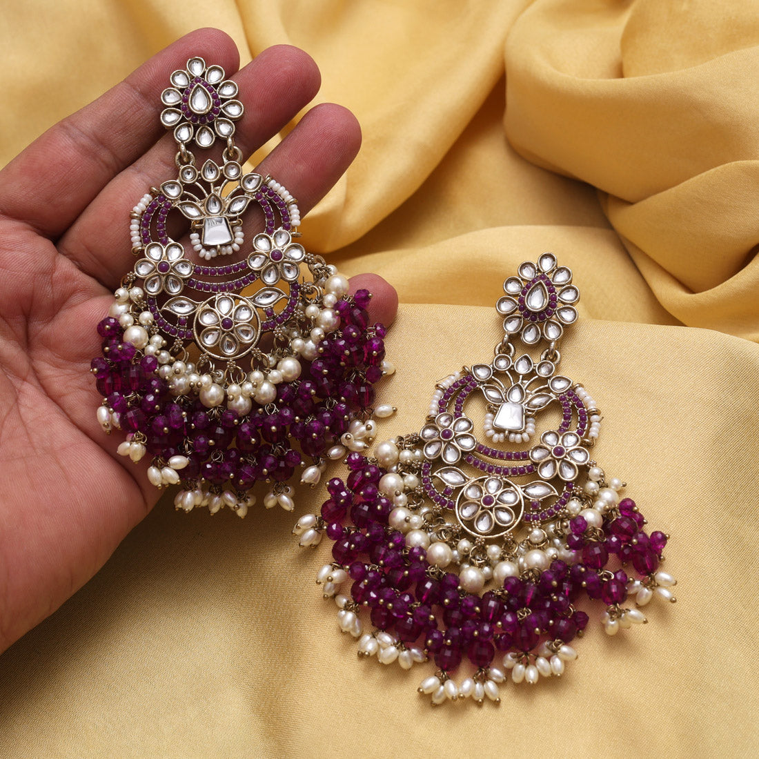 Purple Color Pakistani Kundan Earrings (KDE1004PRP) - Preyans.com