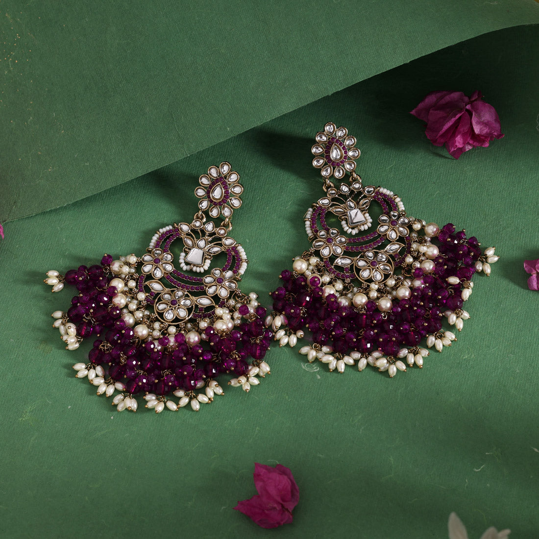 Purple Color Pakistani Kundan Earrings (KDE1004PRP) - Preyans.com