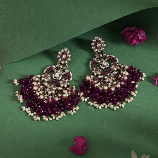 Purple Color Pakistani Kundan Earrings (KDE1004PRP) - Preyans.com