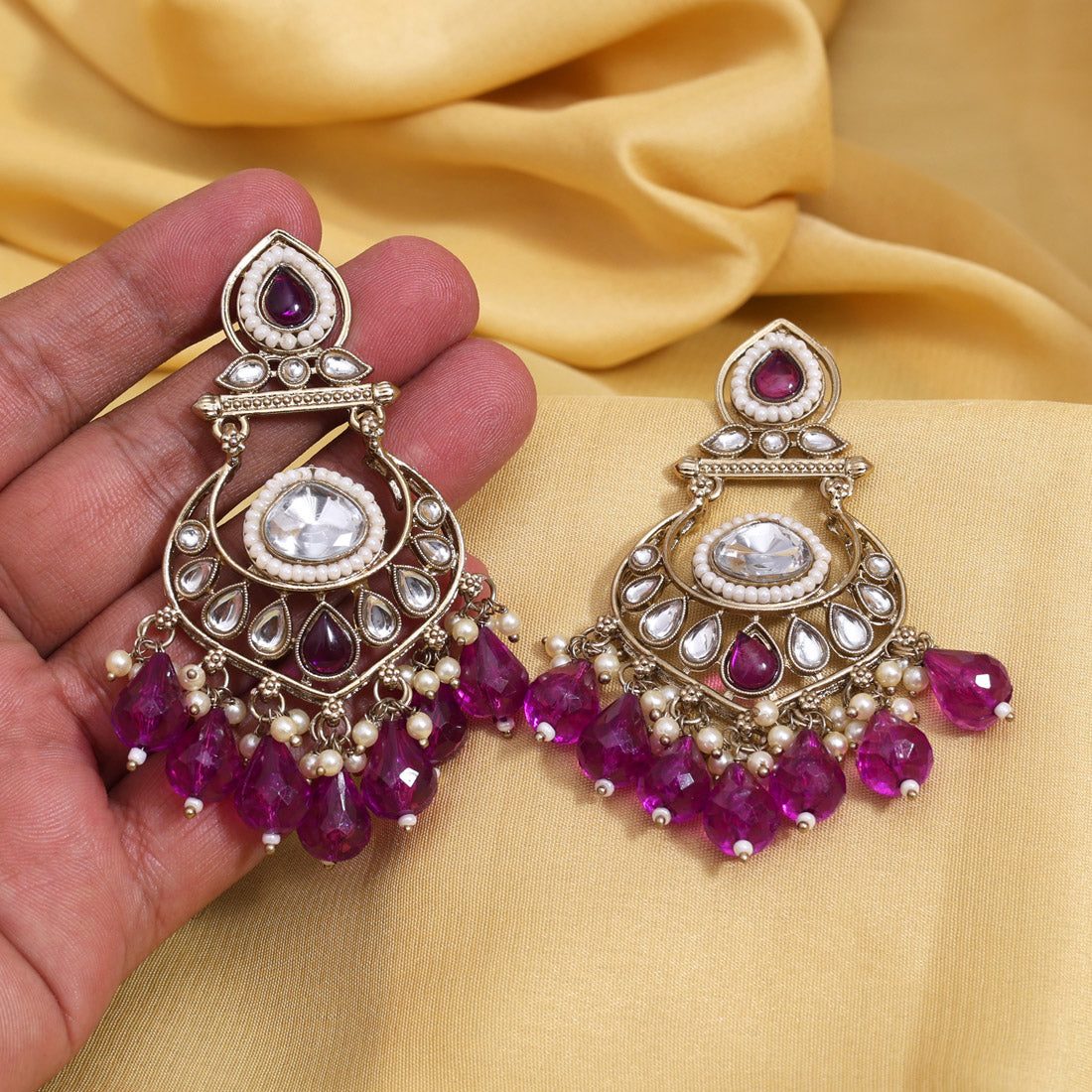 Purple Color Kundan Earrings (KDE1005PRP) - Preyans.com