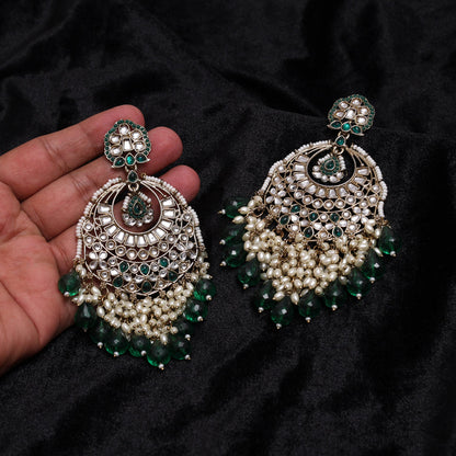 Green Color Kundan Earrings (KDE1006GRN) - Preyans.com