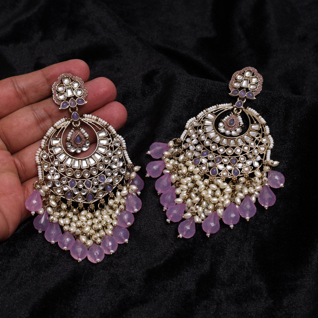 Light Purple Color Kundan Earrings (KDE1006LPRP) - Preyans.com