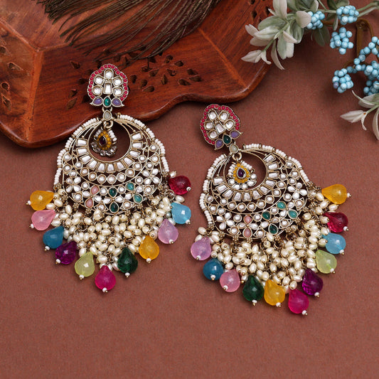 Multi Color Kundan Earrings (KDE1006MLT) - Preyans.com