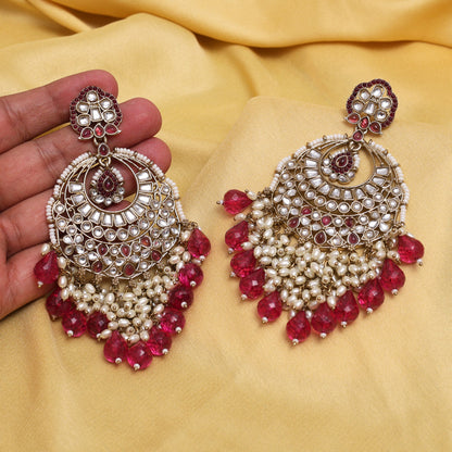 Magenta Color Kundan Earrings (KDE1006MNT) - Preyans.com