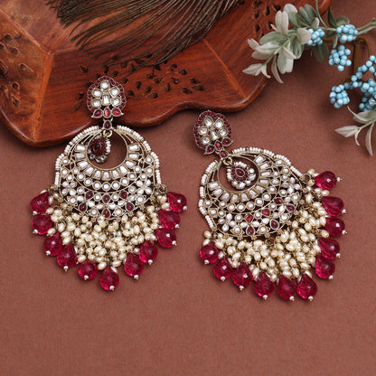 Magenta Color Kundan Earrings (KDE1006MNT) - Preyans.com