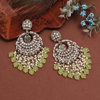 Pista Green Color Kundan Earrings (KDE1006PGRN) - Preyans.com