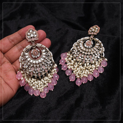 Pink Color Kundan Earrings (KDE1006PNK) - Preyans.com