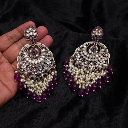 Purple Color Kundan Earrings (KDE1006PRP) - Preyans.com