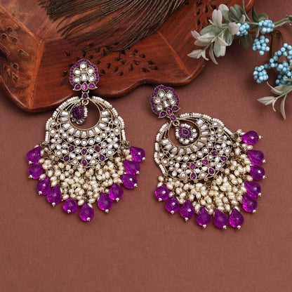 Purple Color Kundan Earrings (KDE1006PRP) - Preyans.com