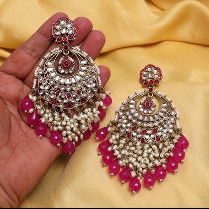 Rani Color Kundan Earrings (KDE1006RNI) - Preyans.com